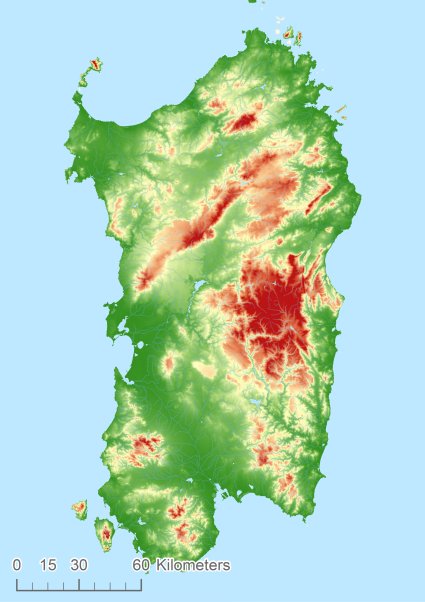 Sardinië hoogtekaart DTM DEM