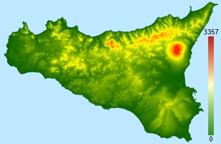 Sicilië hoogtekaart DTM DEM