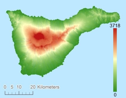 Tenerife hoogtekaart DTM DEM