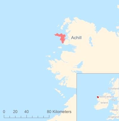 Ligging van het eiland Achill in Europa