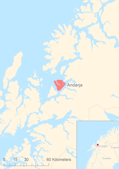 Ligging van het eiland Andørja in Europa