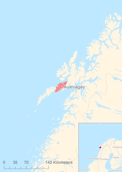 Ligging van het eiland Austvågøy in Europa