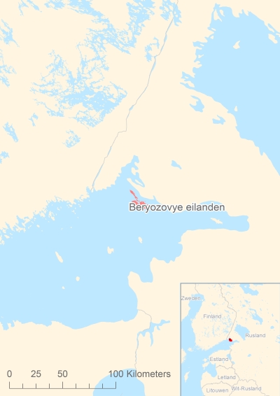 Ligging van het eiland Beryozovye eilanden in Europa