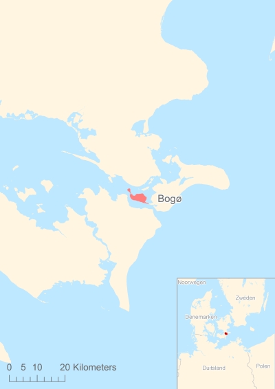 Ligging van het eiland Bogø in Europa