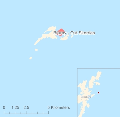 Ligging van het eiland Bruray - Out Skerries in Europa
