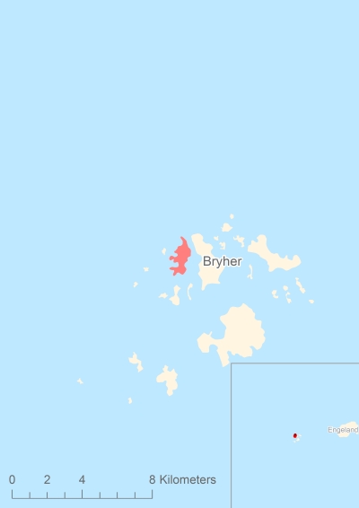 Ligging van het eiland Bryher in Europa