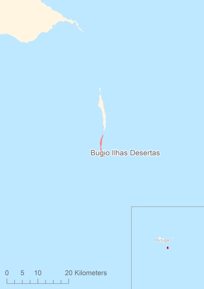 Ligging van het eiland Bugio Ilhas Desertas in Europa