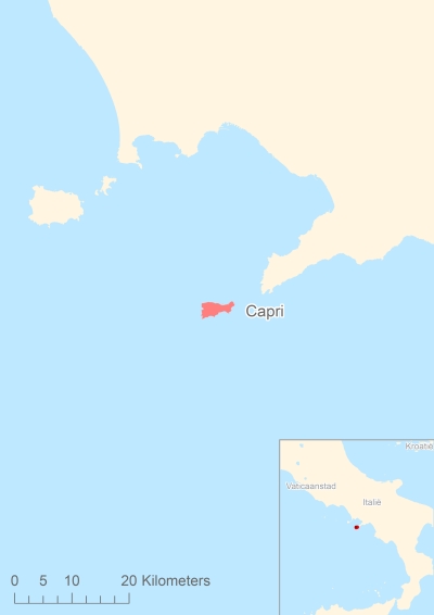 Ligging van het eiland Capri in Europa
