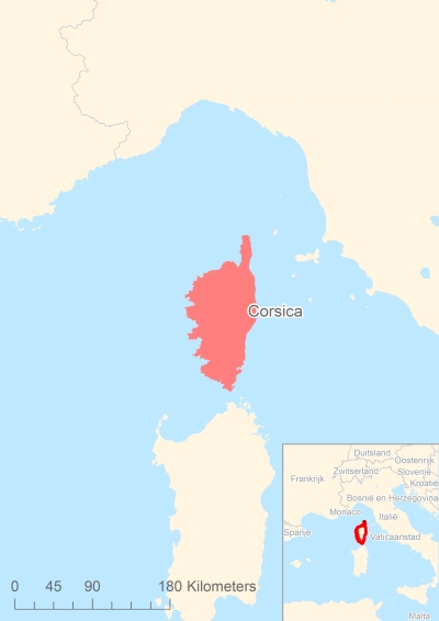 Ligging van het eiland Corsica in Europa