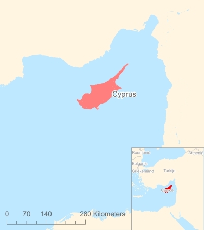 Ligging van het eiland Cyprus in Europa