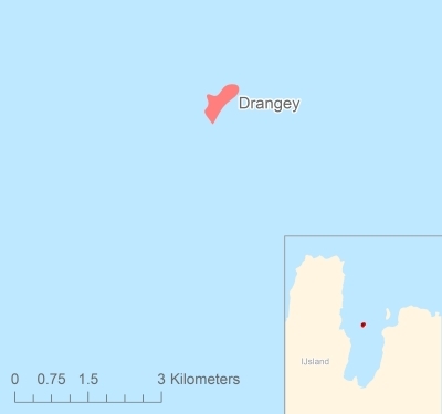 Ligging van het eiland Drangey in Europa