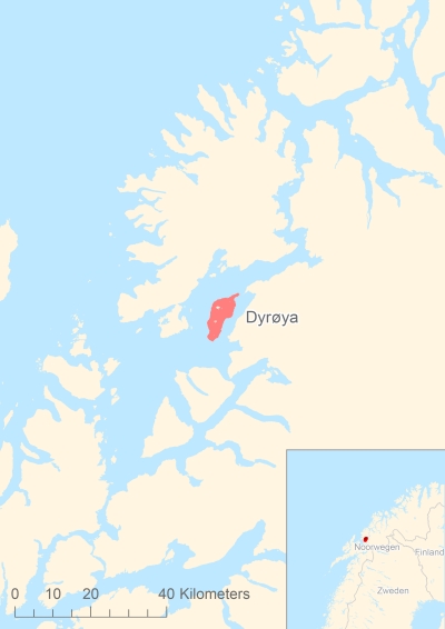 Ligging van het eiland Dyrøya in Europa