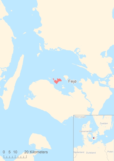 Ligging van het eiland Fejø in Europa