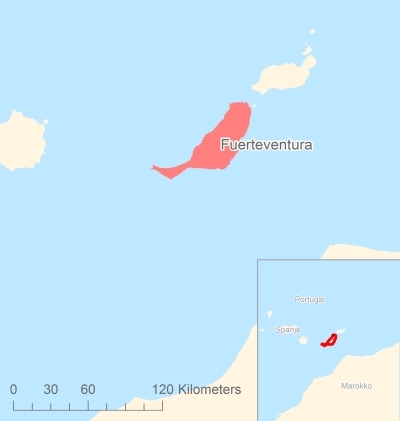 Ligging van het eiland Fuerteventura in Europa