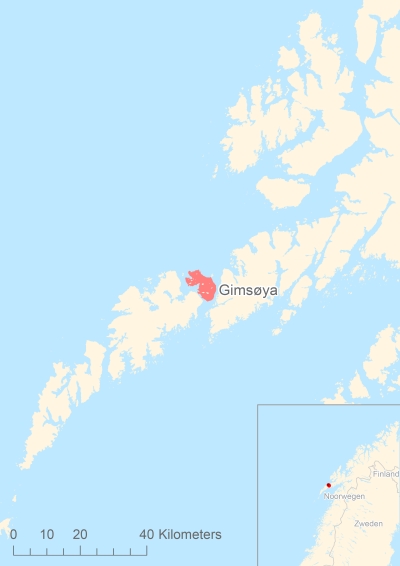 Ligging van het eiland Gimsøya in Europa