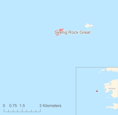 Ligging van het eiland Skellig Rock Great in Europa