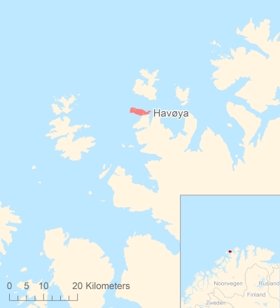 Ligging van het eiland Havøya in Europa