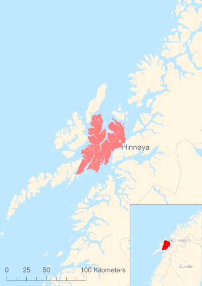 Ligging van het eiland Hinnøya in Europa