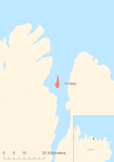 Ligging van het eiland Hrísey in Europa