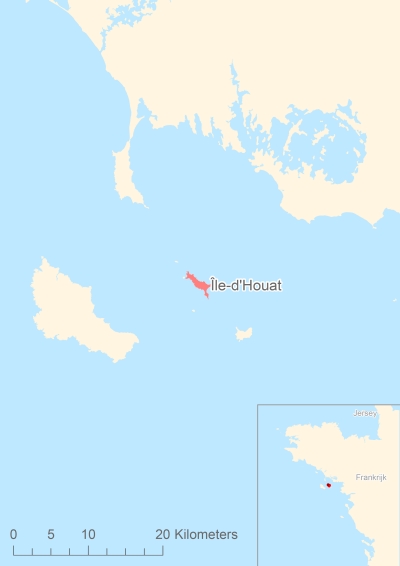 Ligging van het eiland Île-d'Houat in Europa