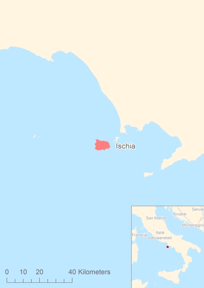 Ligging van het eiland Ischia in Europa