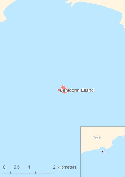 Ligging van het eiland Benidorm Eiland in Europa