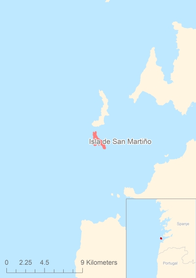 Ligging van het eiland Isla de San Martiño in Europa