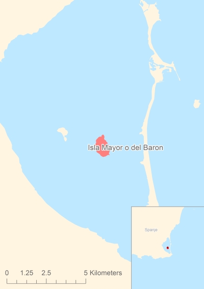 Ligging van het eiland Isla Mayor o del Baron in Europa