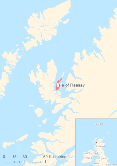 Ligging van het eiland Isle of Raasay in Europa