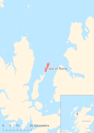 Ligging van het eiland Isle of Rona in Europa