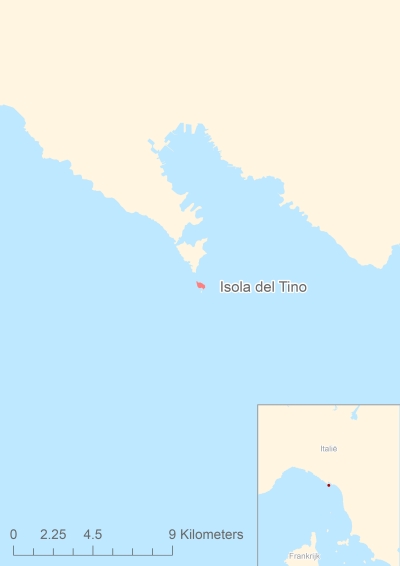 Ligging van het eiland Isola del Tino in Europa