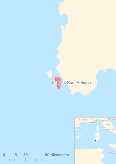 Ligging van het eiland Isola di Sant'Antioco in Europa