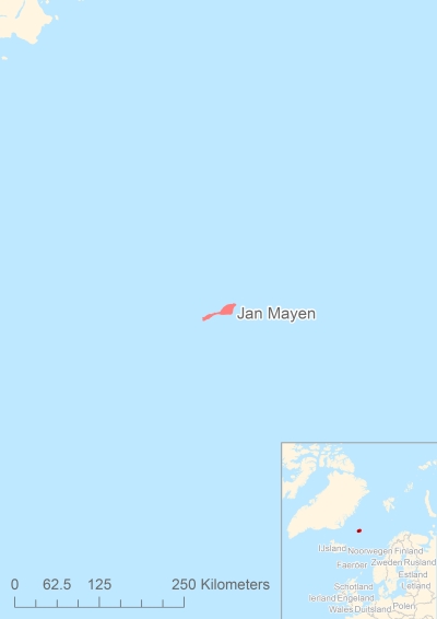 Ligging van het eiland Jan Mayen in Europa