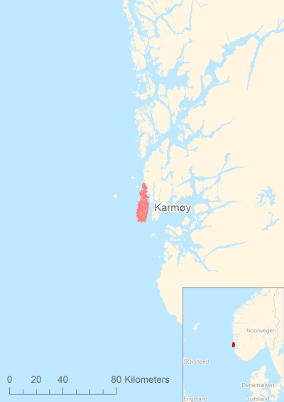 Ligging van het eiland Karmøy in Europa