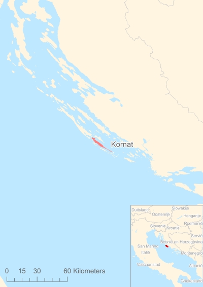 Ligging van het eiland Kornat in Europa