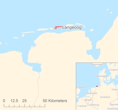 Ligging van het eiland Langeoog in Europa