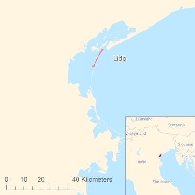 Ligging van het eiland Lido in Europa
