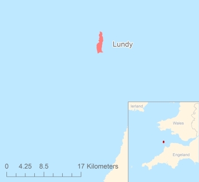 Ligging van het eiland Lundy in Europa