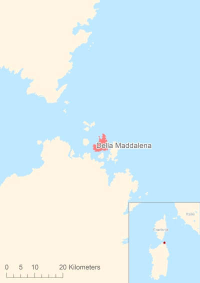 Ligging van het eiland Della Maddalena in Europa