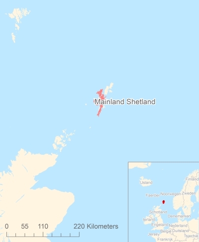 Ligging van het eiland Mainland Shetland in Europa