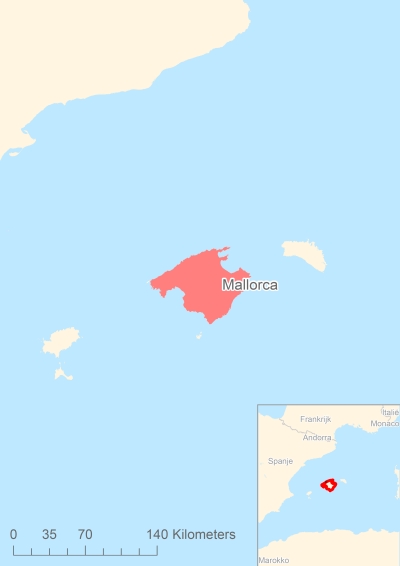 Ligging van het eiland Mallorca in Europa