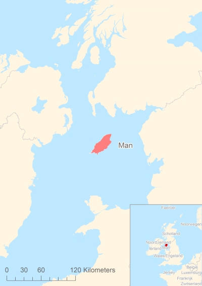 Ligging van het eiland Man in Europa