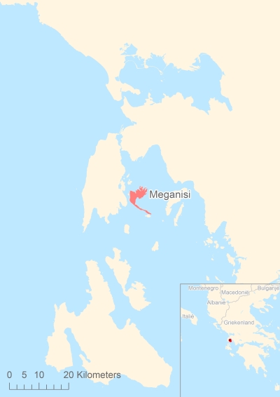 Ligging van het eiland Meganisi in Europa