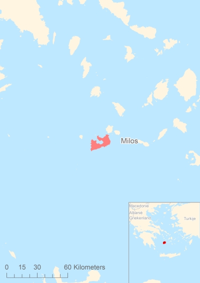 Ligging van het eiland Milos in Europa