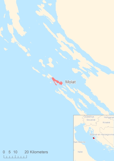 Ligging van het eiland Molat in Europa