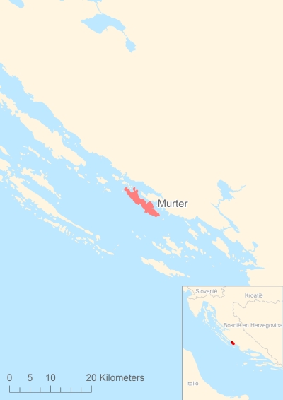 Ligging van het eiland Murter in Europa