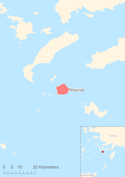 Ligging van het eiland Nisyros in Europa