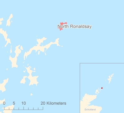Ligging van het eiland North Ronaldsay in Europa
