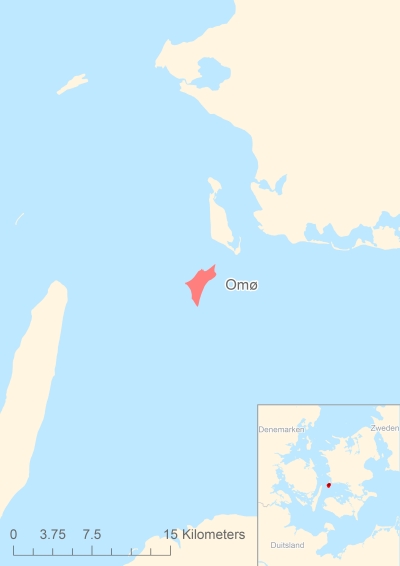 Ligging van het eiland Omø in Europa