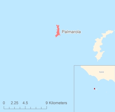 Ligging van het eiland Palmarola in Europa